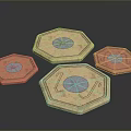 Beige And Pink Octagonal Mats With Blue Circular Patterns And Geometric Edge Decorations 3d model