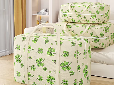 Off White Storage Bags With Four Leaf Clover Pattern Three Stacked For Home Organization 3d model