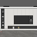 Modern TV Wall Interior Design With Built-in TV White Cabinets Side Shelves And LED Lighting