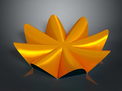 Orange Flower Shaped Decorative Object With Shiny Surface And Curved Petals On Dark Background 3d model