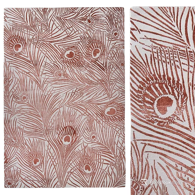 Square Rug With Peacock Feather Pattern And Copper Design On White Background 3d model 