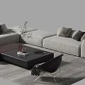 Modern Light Gray L Shaped Sofa Coffee Table Set With Decorative Pillows And Greenery 3d model