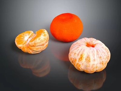 Fresh Citrus Fruits with Whole Peeled and Textured Skin Varieties on Dark Background 3d model