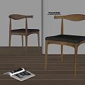 Modern Dining Chairs With Wooden Frame Black Leather Seat And Curved Backrest