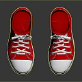 Red High Top Canvas Shoes With White Laces And White Soles