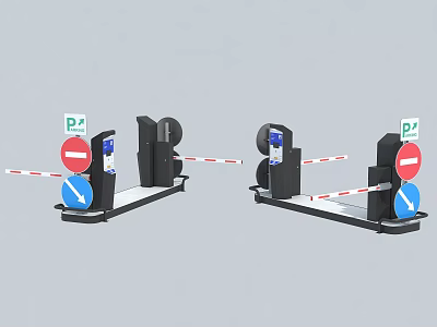 Road Facility Parking Entrance Barrier System With P Sign No Parking Symbol And Directional Arrows 3d model