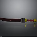 Detailed Fantasy Sword With Red Blade Silver Hilt Red Handle And Yellow Pommel