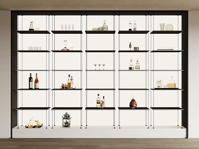 Modern Storage Shelf Unit With Wine Bottles Wine Glasses And Decorative Items 3d model