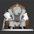 Wooden Chair Featuring Seated Cartoon Character In White Robe On Circular Base