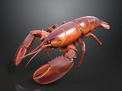 Red 3D Rendered Lobster Model On Dark Background With Realistic Details 3d model
