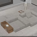 Modern Light Gray Sectional Sofa With Wooden Side Tables And Floor Lamp On Rug