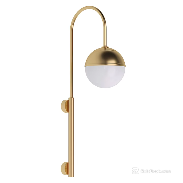 Elegant Golden Modern Wall Mounted Lamp With White Globe Shade Design 3d model 