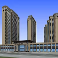 Modern Commercial Street With High Rise Buildings And Retail Architecture