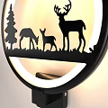 Decorative Wall Lamp with Silhouette Design Featuring Pine Tree and Deer Family