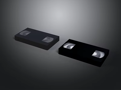 Vintage Electronic Storage Devices With Two Black VHS Tapes 3d model