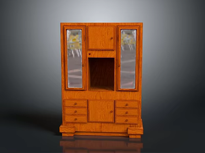 Classic Wooden Cabinet With Glass Doors And Drawers For Storage 3d model