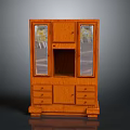 Classic Wooden Cabinet With Glass Doors And Drawers For Storage