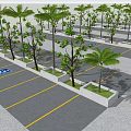 Landscaped Parking Lot With Palm Trees Yellow Lines And Blue Parking Sign