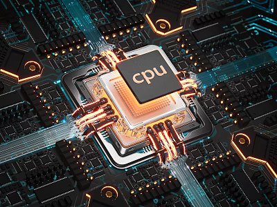 CPU Processor on Modern Circuit Board with Glowing Digital Components for Mobile Tech 3d model