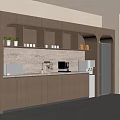 Modern Tea Room Interior Design With Wooden Cabinets Shelves Potted Plants Coffee Machine And Microwave