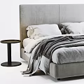 Modern Double Bed With Soft Linen Pillows Gray Blanket And Bedside Table 3d model