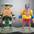 Two Stylized Characters With Conical Hat Tattoos And Goggles Mesh Top Featuring Inflatable Duck Float 3d model