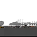 Tensile Membrane Parking Carport Structures With Multiple Cars Under Blue Sky