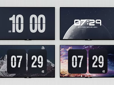 Smart TV Screen Display With Time Date And Various Scenery Backgrounds 3d model