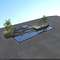 Modern Water Fountain Landscape With Stone Structure Rippling Water Pine Tree And Lighting