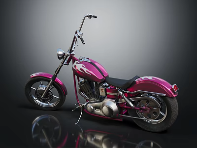 Pink Custom Chopper Motorcycle With Flame Graphics Black Seat And Chrome Accents 3d model