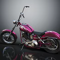 Pink Custom Chopper Motorcycle With Flame Graphics Black Seat And Chrome Accents