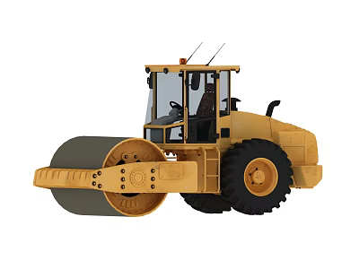 Yellow Road Roller with Cabin Large Drum and Heavy Duty Tires for Construction Site Compaction 3d model