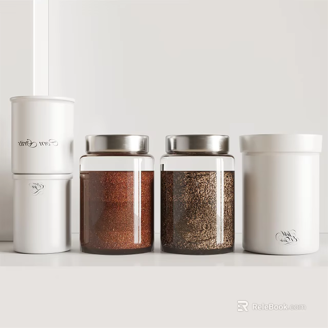 White Ceramic Storage Jars With Silver Lids For Kitchen Spices And Coffee Beans 3d model 