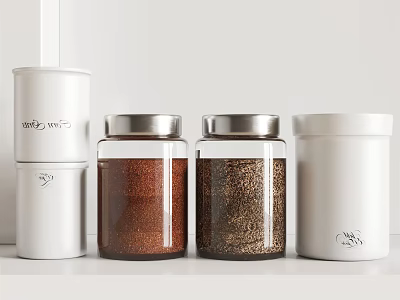 White Ceramic Storage Jars With Silver Lids For Kitchen Spices And Coffee Beans 3d model