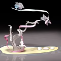 Artistic Decorative Sculpture Featuring Tree Like Structure Pink Ribbons Butterfly Seated Figure And White Spheres