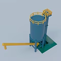 Industrial Blue Storage Tank With Yellow Railings Pipes And Green Base Platform
