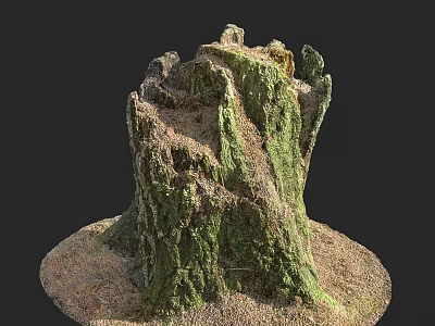 Rustic Wood And Stone Stump Decor With Mossy Surface Texture 3d model