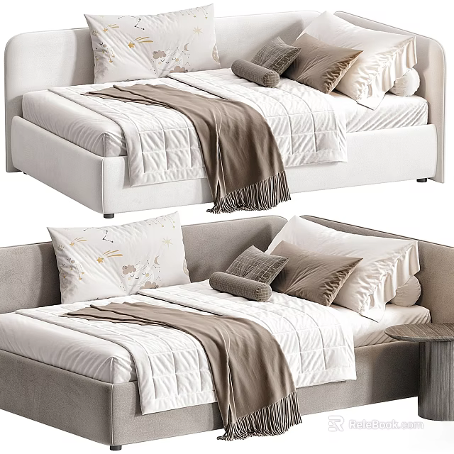 Modern Upholstered Sectional Sofa With Decorative Pillows Throw Blanket And Neutral Tones 3d model 