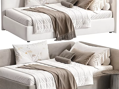 Modern Upholstered Sectional Sofa With Decorative Pillows Throw Blanket And Neutral Tones 3d model
