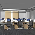 Modern Public Office Space With Open Layout Desks Computers And Office Chairs 3d model