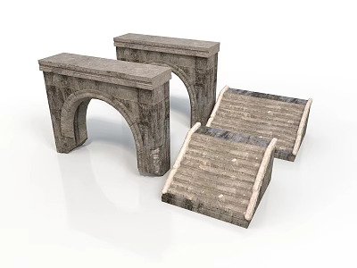 Rustic Stone Architectural Design Elements Featuring Arch Structures And Stepped Slabs 3d model