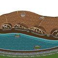 Domed Outdoor Relaxation Buildings With Central Swimming Pool And Green Lawn Area