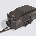 Grey Functional Trailer Vehicle Featuring Towing Hitch And Storage Compartments 3d model