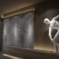 Modern Elevator Hallway Design With Wooden Panel Walls And Recessed Lighting