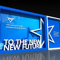 Blue Display Board With New Pattern Promoting New Era And Future Geometric Design 3d model