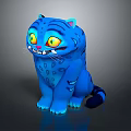 Blue Cartoon Tiger Plush Toy With Big Yellow Eyes And Striped Design
