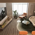 Cozy Living and Dining Area Interior Design with Dark Green Walls Round Rug and Pendant Lights