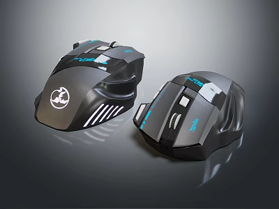 Two Ergonomic Computer Gaming Mice With Sleek Black Design And Blue Accents For Gamers 3d model