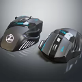 Two Ergonomic Computer Gaming Mice With Sleek Black Design And Blue Accents For Gamers