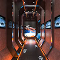 Space Themed Bar Corridor With Astronaut Mural Screens And Modern Lighting Decor
